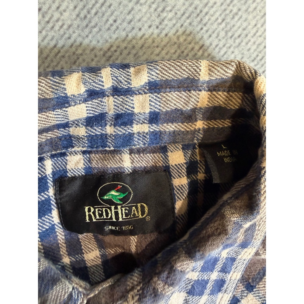 RedHead Mens Western Pearl Snap Flannel Shirt Brown Blue Plaid Large Long Sleeve - Picture 3 of 6